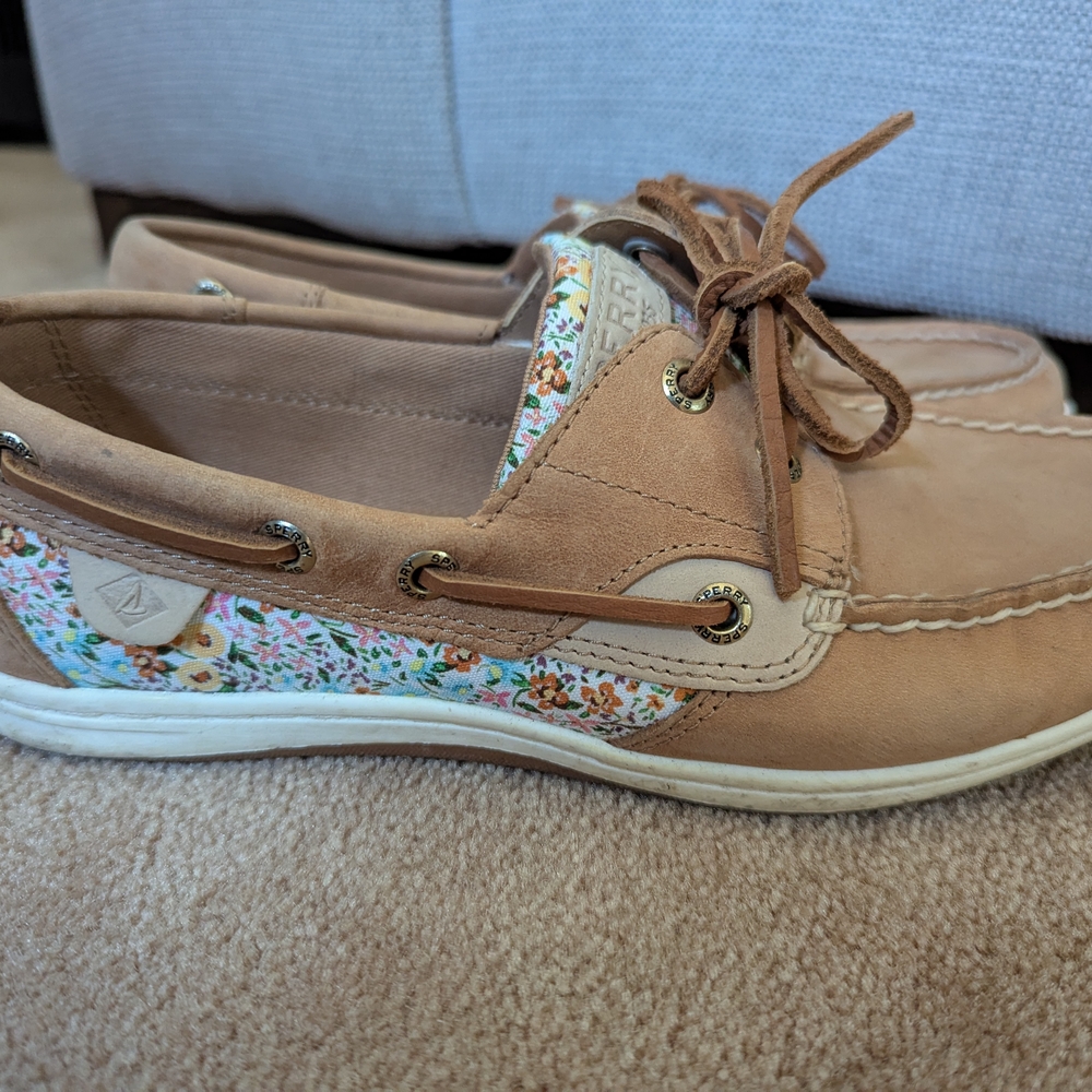 Tan And Floral Sperry Top-Siders Boat Shoes
